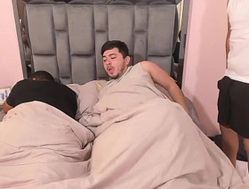 Fucking my best friend's boyfriend bareback while he sleeps and almost discovers us, fucked in his own bed.