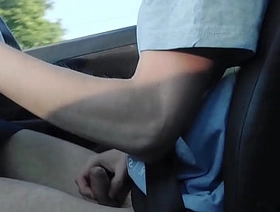 Young twink boy does a public masturbation while driving in a car