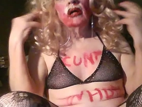 Sissy fuckpig fag cumdump, cock craving Sarah Millward, fucks herself with 8 inch dildo, smokes and uses mouth and nose for ashtray degradation