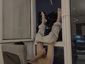 Slim gay teenager exposes masturbation cumshot in front of the window - college boy   gay boy  twinks   slim boy   -xixiboy