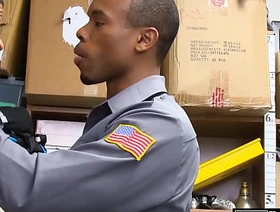 Tattooed Ebony thief barebacked hard by a security guard